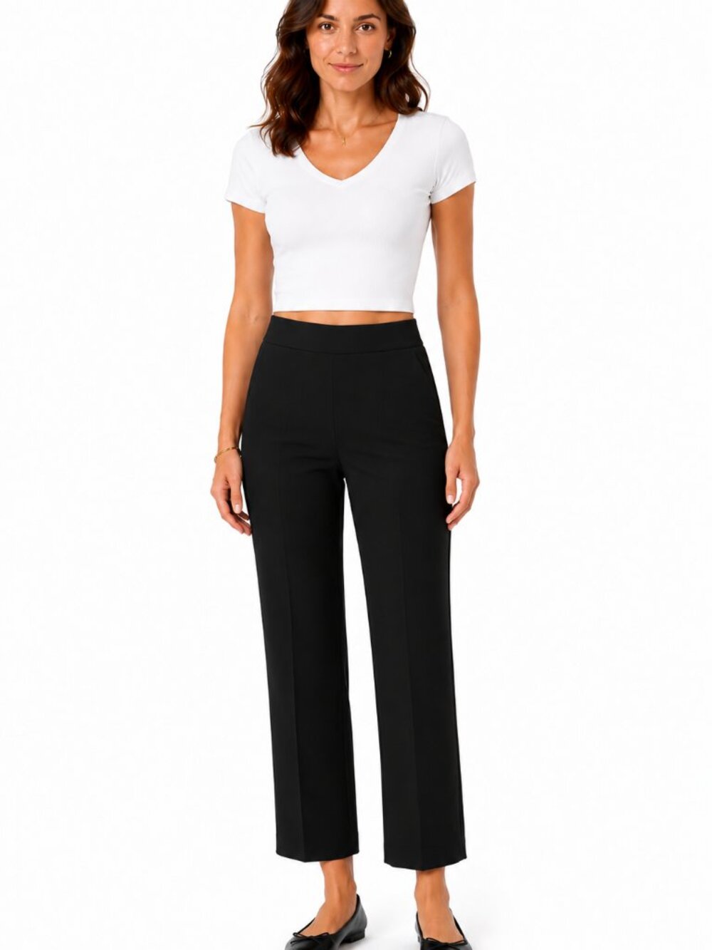 BELLE by Kim Gravel Elastic Waist Straight Leg Stretch Black Jeans,No Pockets 6P